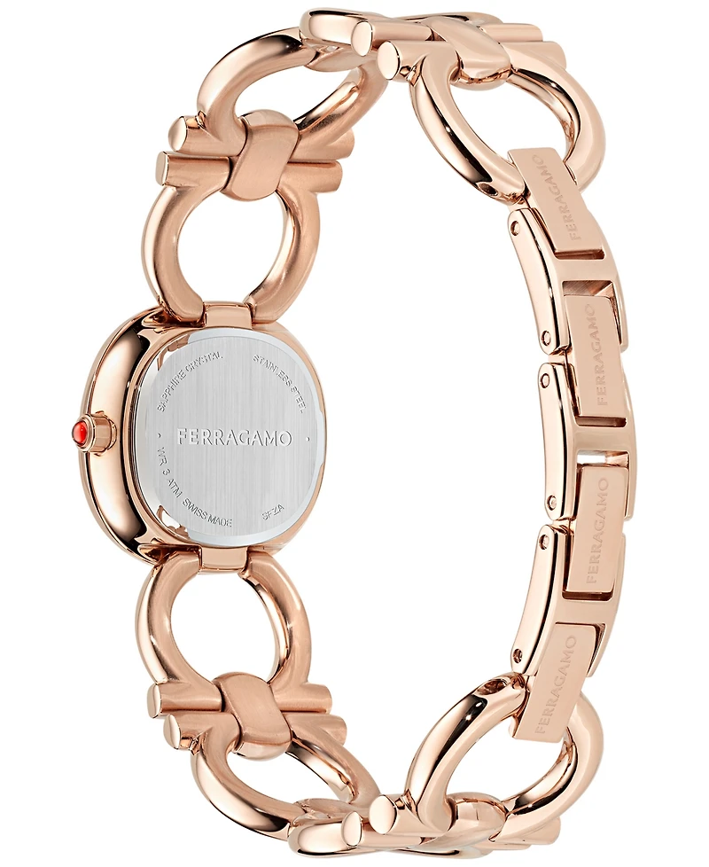 Ferragamo Women's Swiss Double Gancini Rose Gold Ion Plated Link Bracelet Watch 25mm
