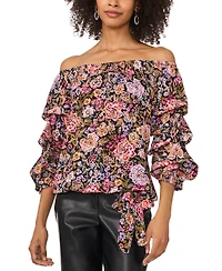 Vince Camuto Women's Floral Off-The-Shoulder Bubble 3/4-Sleeve Tie-Front Blouse