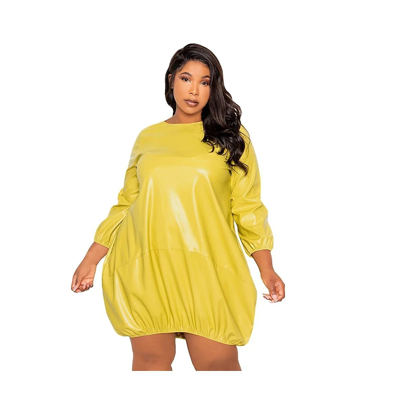 Buxom Couture Women's Plus Faux Leather Bubbled Mini Dress