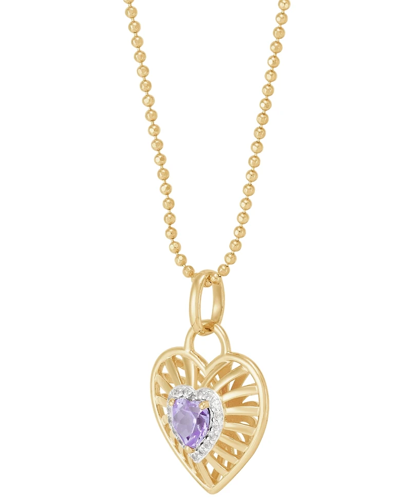 Macy's Garnet or Amethyst (3/8 ct. t.w.) & White Topaz (1/10 Heart Pendant 18" Necklace 14K Yellow Gold Over Sterling Silver