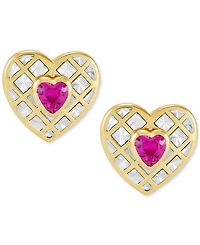 Macy's Created Ruby or Pink Sapphire (1 ct. t.w.) Heart Stud Earrings & Pendant Necklace in 14k Gold Over Sterling Silver, 16" + 2" extender