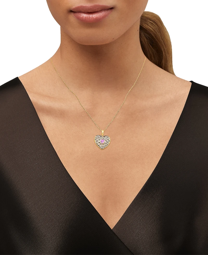 Macy's Created Ruby or Pink Sapphire (1 ct. t.w.) Heart Stud Earrings & Pendant Necklace 14k Gold Over Sterling Silver, 16" + 2" extender