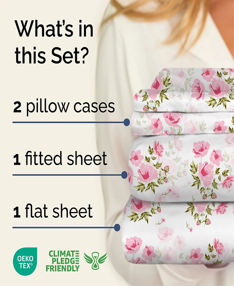 4 Piece Microfiber Floral Sheet Set