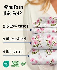 4 Piece Microfiber Floral Sheet Set