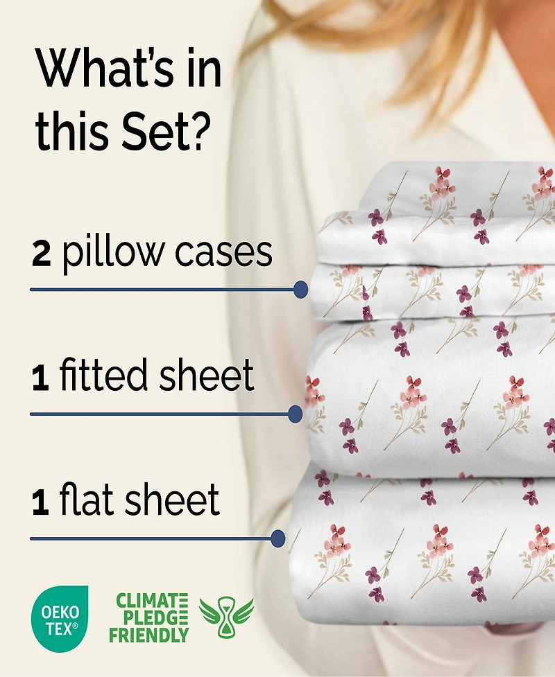 4 Piece Microfiber Floral Sheet Set - King