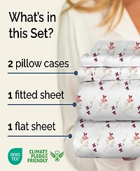 4 Piece Microfiber Floral Sheet Set - King