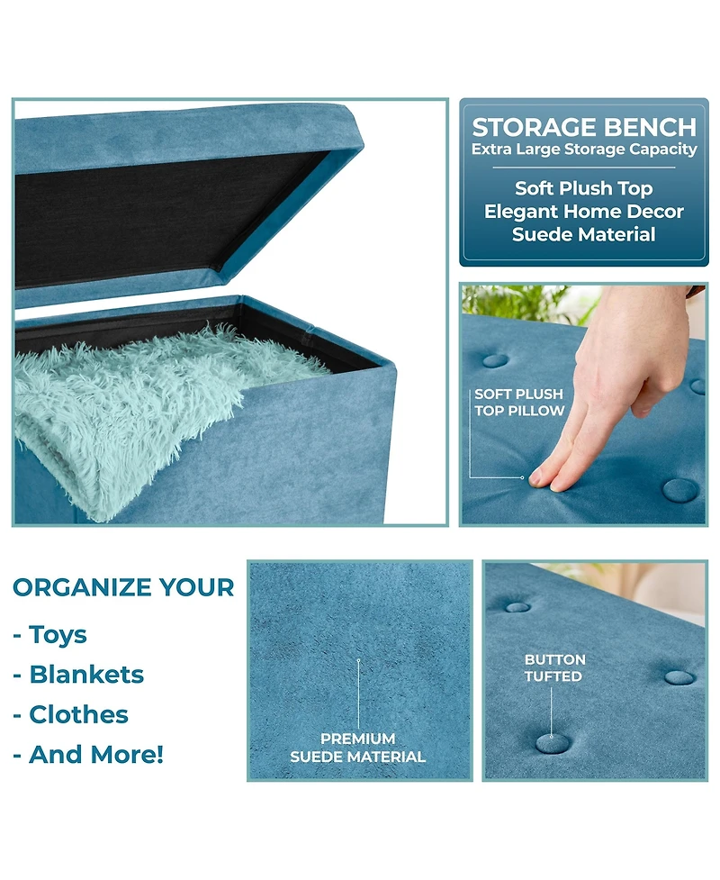 Sorbus Faux Suede Storage Ottoman Cube - Plush Cushion, Hidden Storage, Lightweight & Portable. Folds Flat