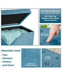 Sorbus Faux Suede Storage Ottoman Cube - Plush Cushion, Hidden Storage, Lightweight & Portable. Folds Flat