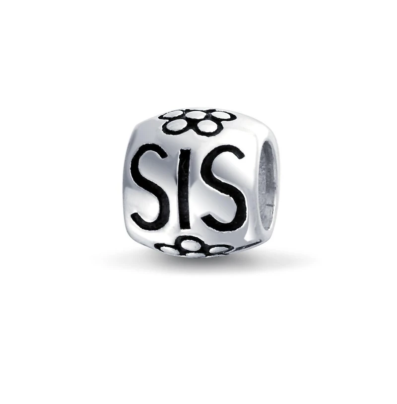 Bling Jewelry Sis Heart Flower Charm Bead Bff Sorority Sister Sterling Silver Bracelet