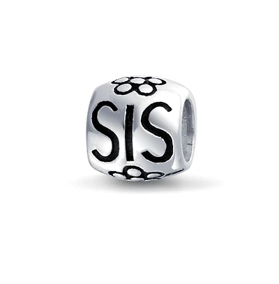 Bling Jewelry Sis Heart Flower Charm Bead Bff Sorority Sister Sterling Silver Bracelet