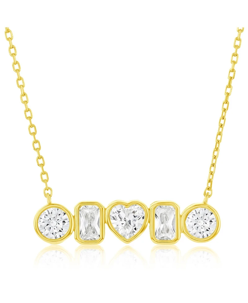 Sterling Silver, Multi-Shaped Bezel-Set Cz Bar Necklace