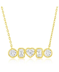Sterling Silver, Multi-Shaped Bezel-Set Cz Bar Necklace