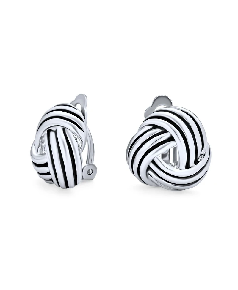 Bling Jewelry Rope Cable Twist Love Knot Clip-On Earrings Black Oxidized Silver For Non-Pierced Ears
