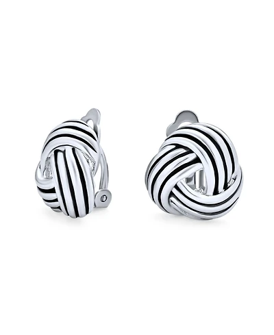 Bling Jewelry Rope Cable Twist Love Knot Clip-On Earrings Black Oxidized Silver For Non-Pierced Ears
