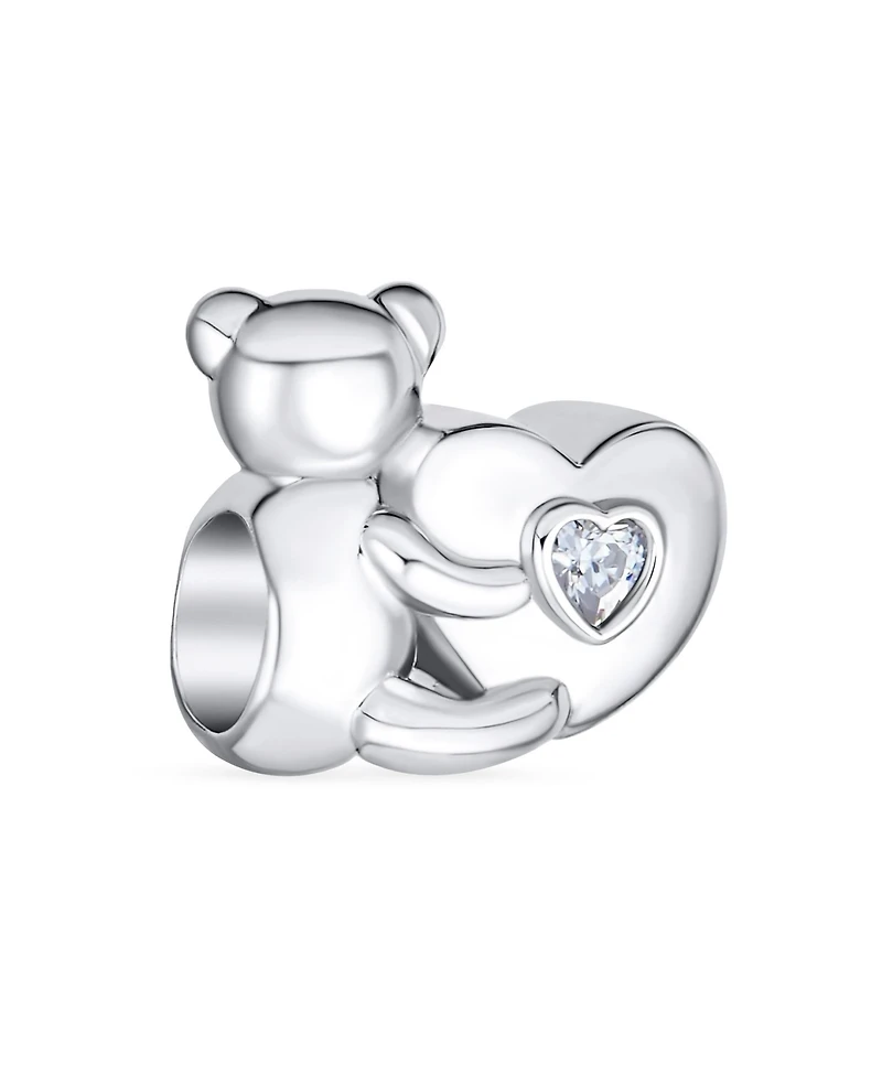 Bling Jewelry Valentine Heart Teddy Bear Cz Charm Bead Tween Daughter Sterling Silver Bracelet