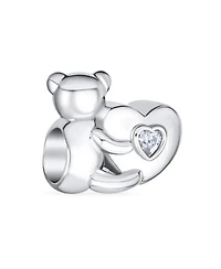 Bling Jewelry Valentine Heart Teddy Bear Cz Charm Bead Tween Daughter Sterling Silver Bracelet