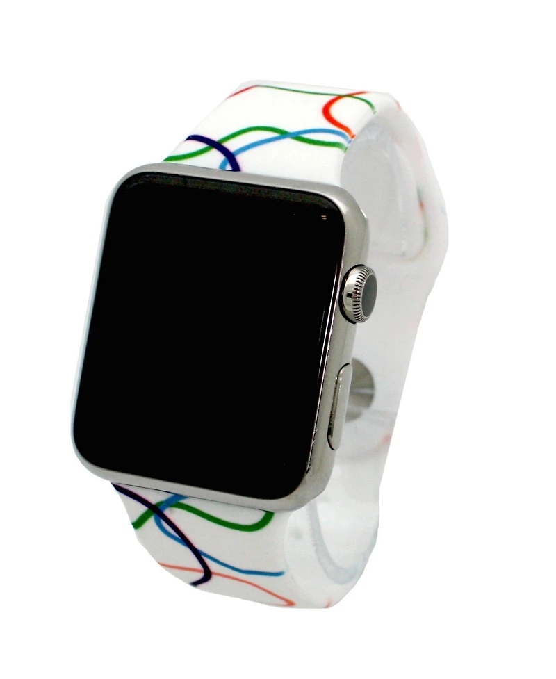 Olivia Pratt White & Colorful Stripes Printed Silicone Apple Watch Band