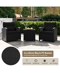 3 Pieces Patio Furniture Set with Tempered Glass Coffee Table