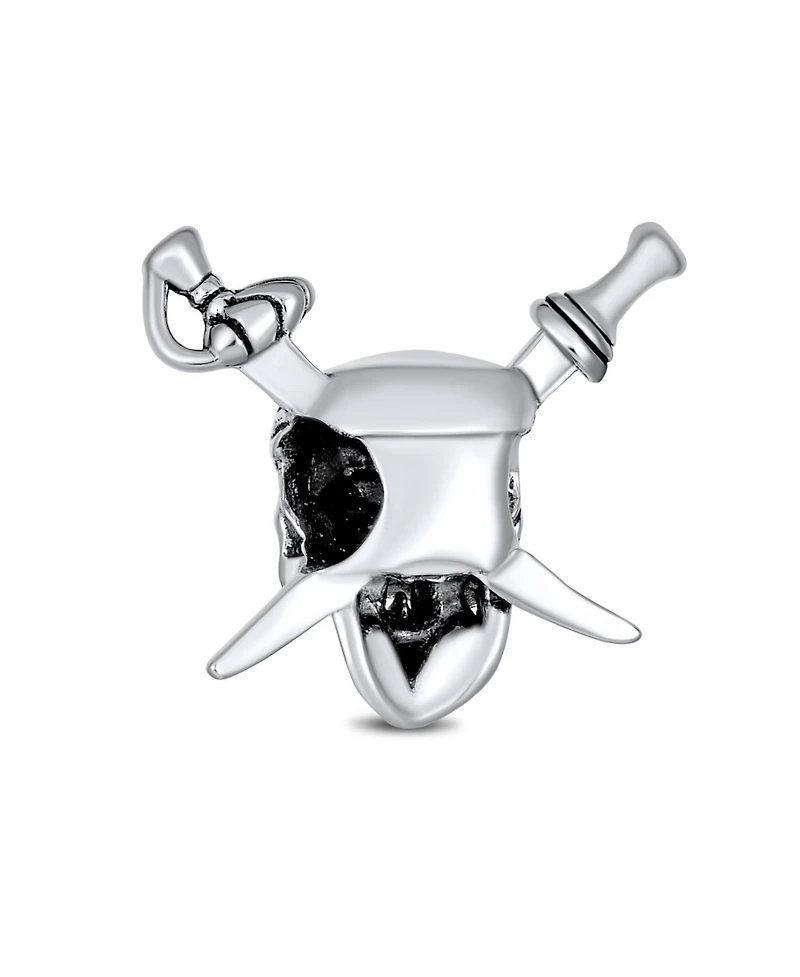 Bling Jewelry Halloween Pirate Skull & Cross Swords Charm Bead Sterling Silver European Bracelet