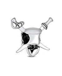 Bling Jewelry Halloween Pirate Skull & Cross Swords Charm Bead Sterling Silver European Bracelet