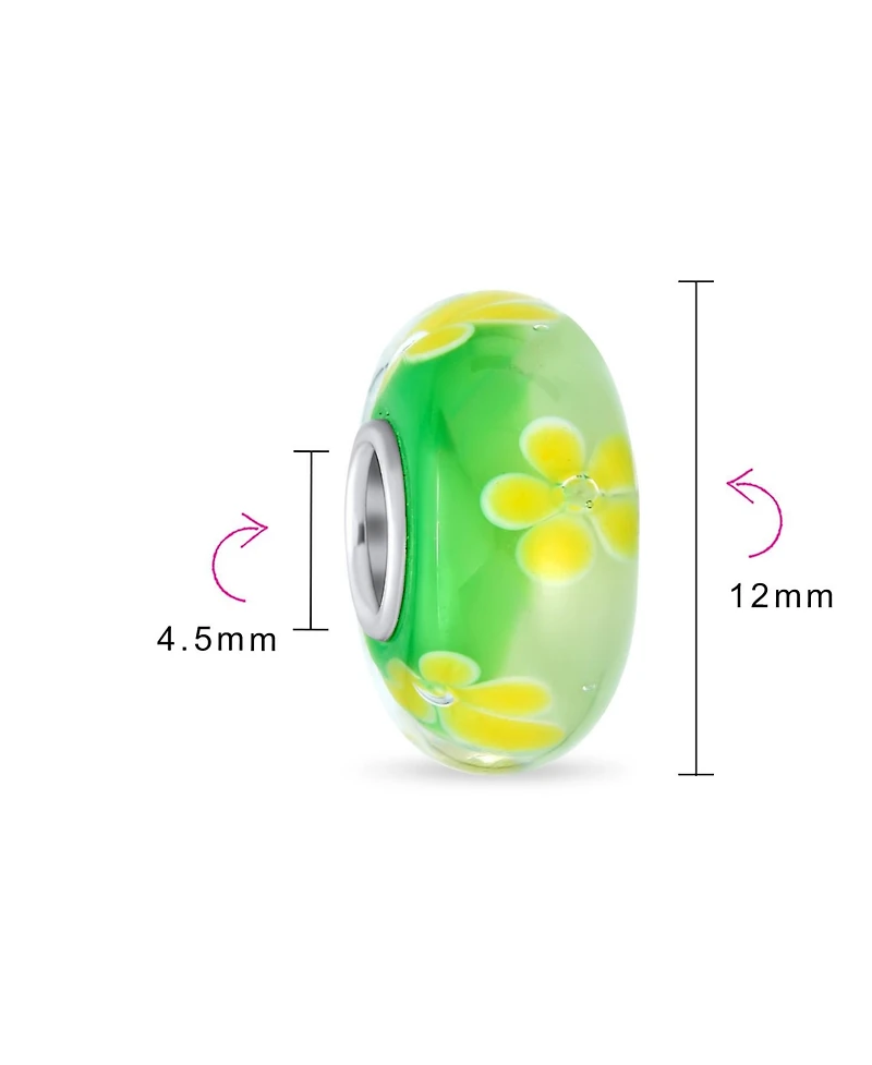 Bling Jewelry Floral Design Murano Glass Spacer Charm Bead with Sterling Silver Core