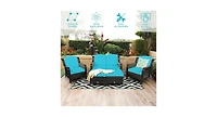 5 Pieces Patio Rattan Sofa Set with Cushion and Ottoman