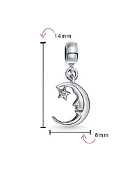 Bling Jewelry Starry Night Crescent Moon & Star Dangle Charm Bead Sterling Silver Bracelet