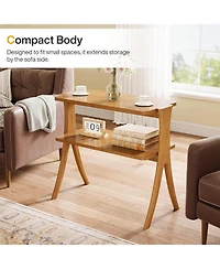 Tribesigns Narrow Side Table for Living Room, Farmhouse End with 2-Tier Storage Shelf and Solid Wood Legs