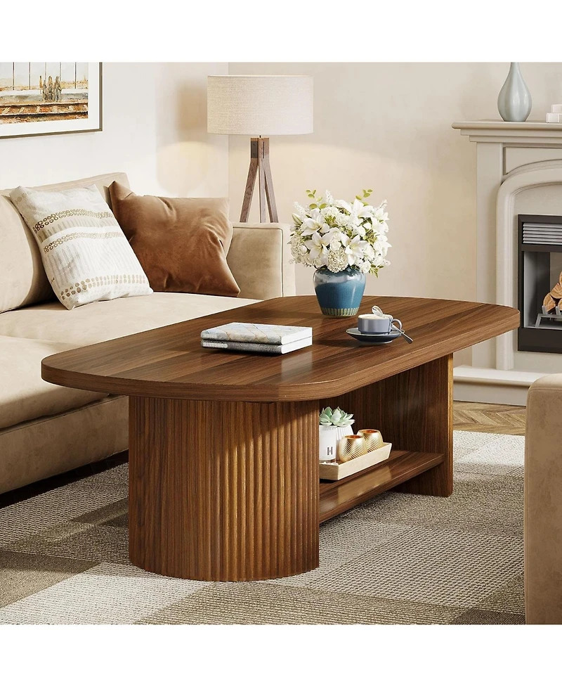 Tribesigns Oval Coffee Table, Mid-Century 2-Tier Coffee Table with Storage Shelf