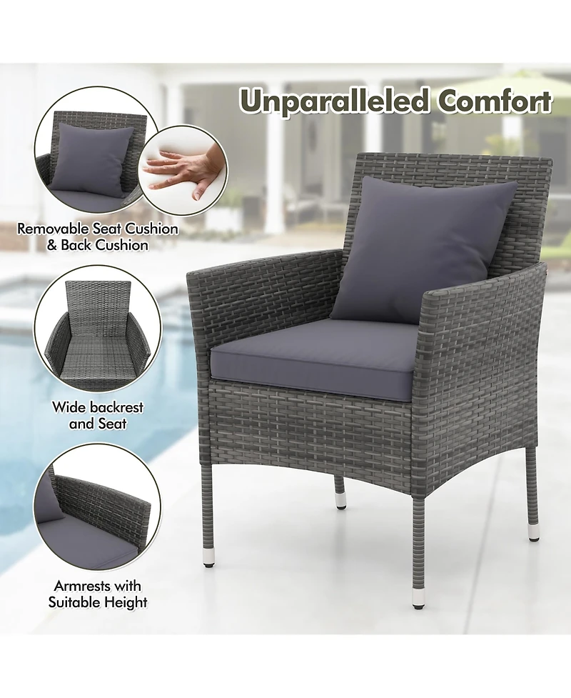 Gymax 3-Piece Patio Furniture Set Pe Wicker Conversation Bistro w/ A Tempered Glass Table