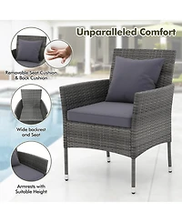 Gymax 3-Piece Patio Furniture Set Pe Wicker Conversation Bistro w/ A Tempered Glass Table