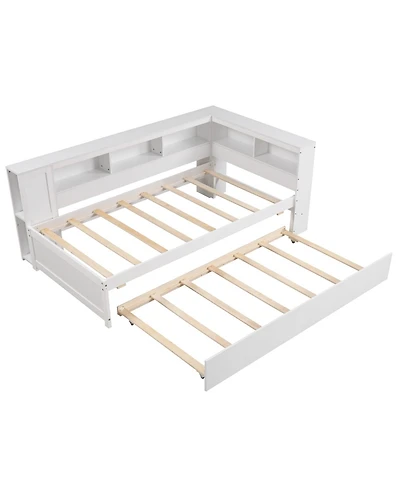Daybed Platform Bed Frame with Trundle and Bedside Shelves