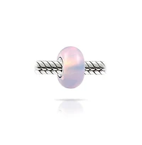 Bling Jewelry Milky Pink Opaque Murano Glass Charm Bead with Sterling Silver Core Bracelets
