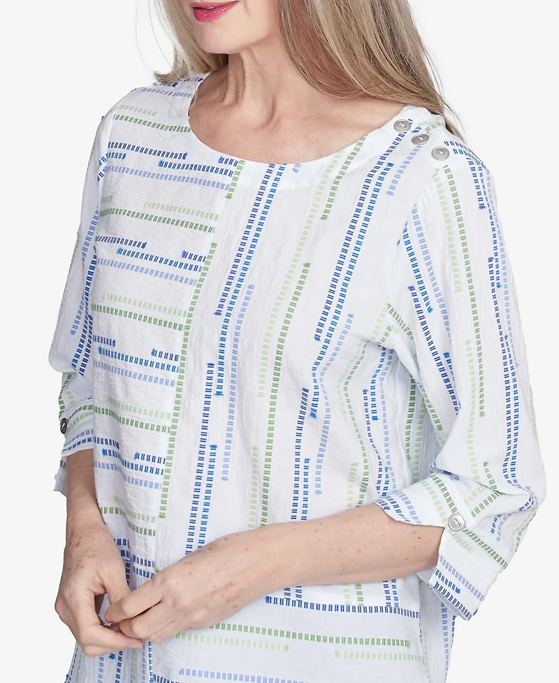 Alfred Dunner Women's Parrot Cay Spliced Textured Jacquard Top