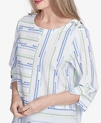 Alfred Dunner Women's Parrot Cay Spliced Textured Jacquard Top