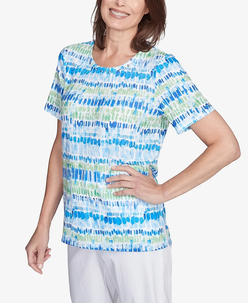 Alfred Dunner Women's Parrot Cay Tie Dye Chicklet Crew Neck Top
