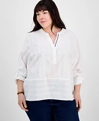 Tommy Hilfiger Plus Cotton Metallic Clip-Dot Popover Tunic, Exclusively at Macy's