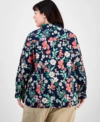 Tommy Hilfiger Plus Size Cotton Paisley-Print Utility Shirt