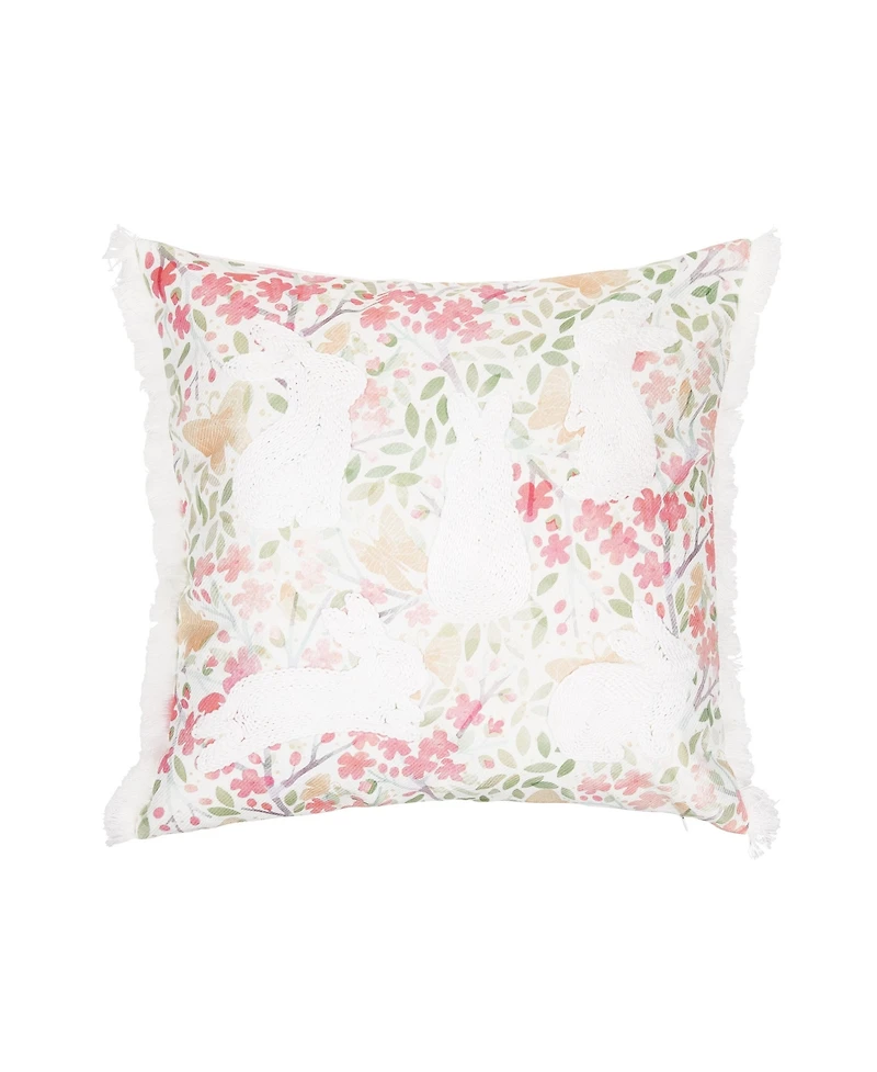 18' x 18" Spring Silhouette Easter Bunnies Rabbits Floral Flowers Decorative Accent Throw Pillow