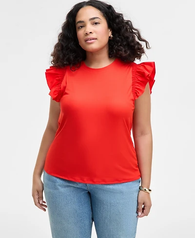 On 34th Trendy Plus Crewneck Flutter-Sleeve Top, Created for Macy's