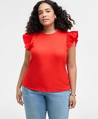 On 34th Trendy Plus Crewneck Flutter-Sleeve Top, Created for Macy's