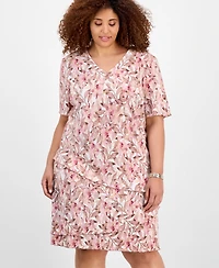 Connected Plus Size V-Neck Asymmetric-Tier Sheath Dress