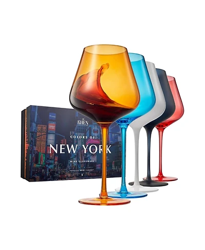 The Wine Savant Colors of New York City Wine Glasses, Set of 5