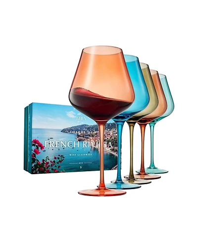 The Wine Savant Colors of French Riviera Coastline Wine Glasses, Set of 5