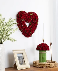 Rose Floral Heart Shaped Artificial Valentine's Day Wreath, 14"
