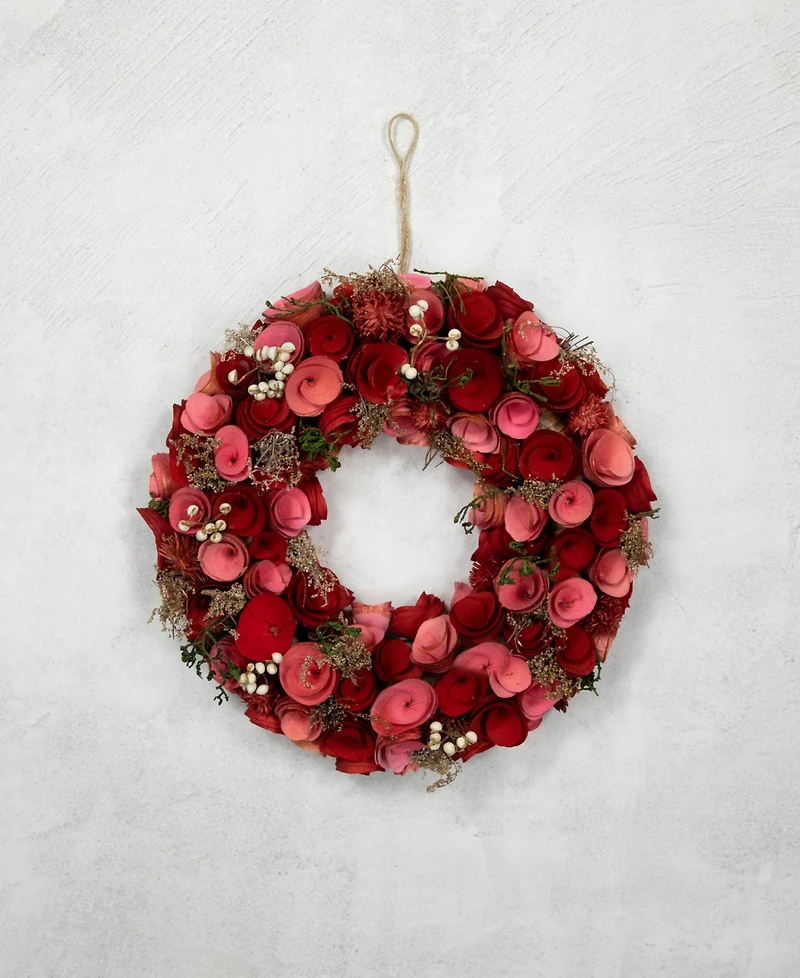 Northlight and Wooden Roses Artificial Spring Wreath, 13", Unlit