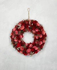 Northlight and Wooden Roses Artificial Spring Wreath, 13", Unlit