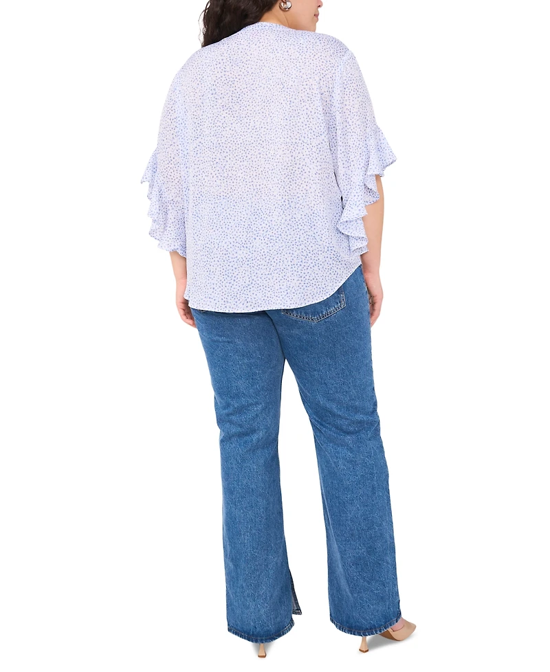 Vince Camuto Plus Split-Neck Ruffle-Sleeve Blouse