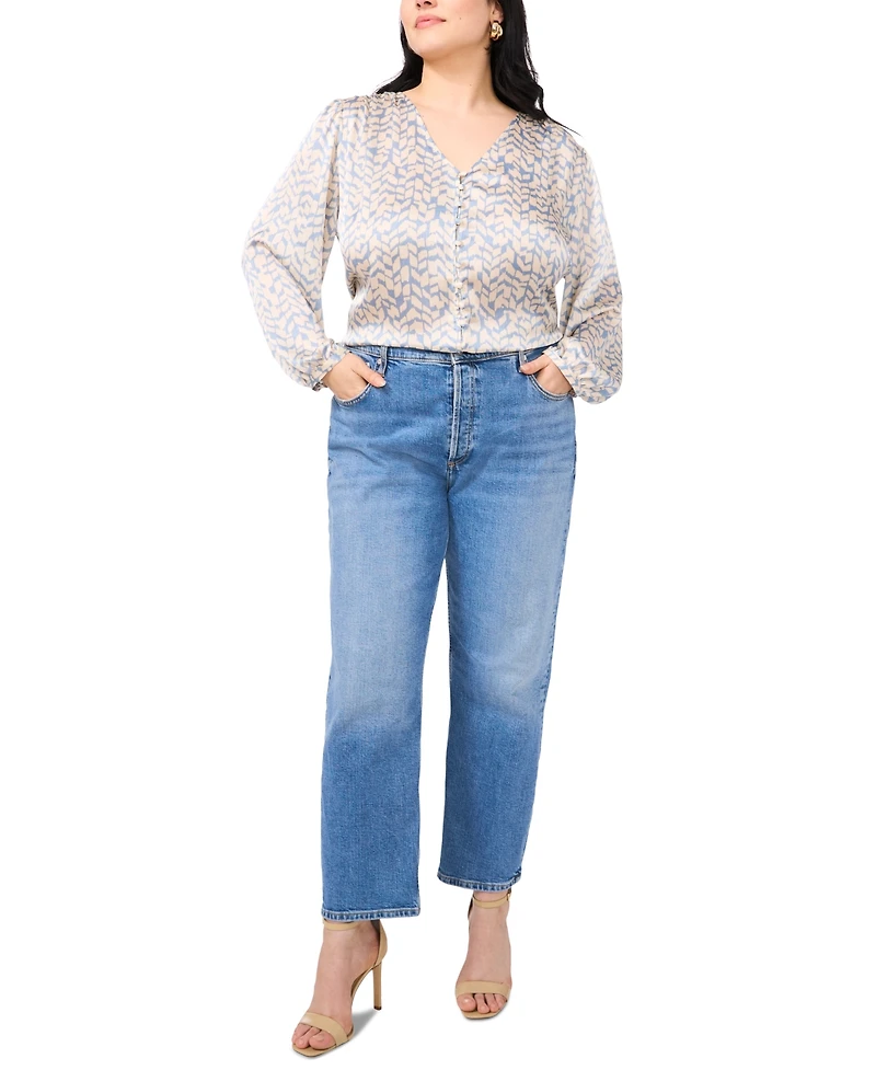 Vince Camuto Plus V-Neck Satin Button-Front Blouse