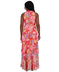 Jessica Howard Women's Floral-Print Tiered Halter Gown